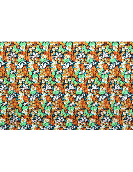 Tissu Popeline Coton Imprimé Fleur Lily Orange -Au Mètre