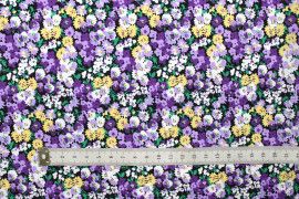 Tissu Popeline Coton Imprimé Fleur Lily Violet -Au Mètre