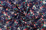 Tissu Popeline Coton Imprimé Fleur Nina Marine -Au Mètre