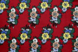 Tissu Popeline Coton Imprimé Rangée de Fleur Rouge -Au Mètre