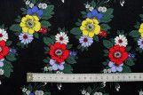 Tissu Popeline Coton Imprimé Rangée de Fleur Noir -Au Mètre