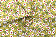 Tissu Popeline Coton Imprimé Fleur Oxalis Moutarde -Au Mètre