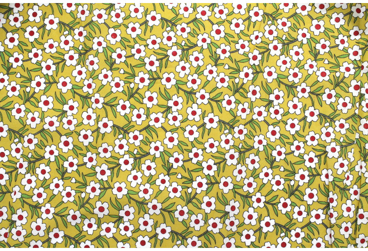 Tissu Popeline Coton Imprimé Fleur Oxalis Moutarde -Au Mètre