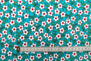 Tissu Popeline Coton Imprimé Fleur Oxalis Turquoise -Au Mètre 2