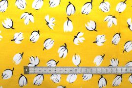 Tissu Popeline Coton Imprimé Fleur Bulbe Jaune -Au Mètre