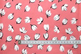 Tissu Popeline Coton Imprimé Fleur Bulbe Rose -Au Mètre