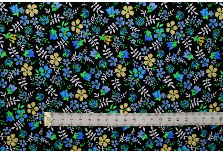Tissu Popeline Coton Imprimé Fleur Lara Noir -Au Mètre