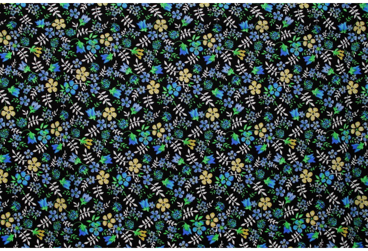 Tissu Popeline Coton Imprimé Fleur Lara Noir -Au Mètre