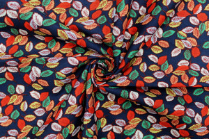Tissu Popeline Coton Imprimé Feuilles Sweet Marine -Au Mètre
