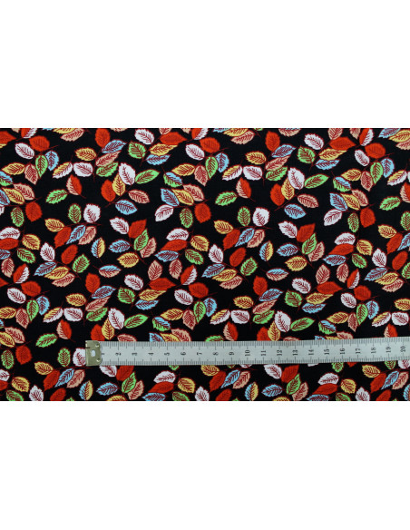 Tissu Popeline Coton Imprimé Feuilles Sweet Noir/Vert -Au Mètre