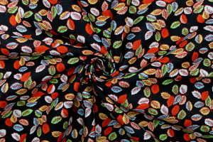 Tissu Popeline Coton Imprimé Feuilles Sweet Noir/Vert -Au Mètre