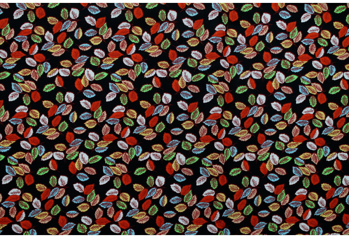 Tissu Popeline Coton Imprimé Feuilles Sweet Noir/Vert -Au Mètre