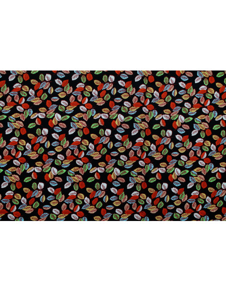 Tissu Popeline Coton Imprimé Feuilles Sweet Noir/Vert -Au Mètre