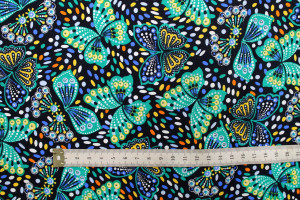 Tissu Popeline Coton Imprimé Papillon Turquoise -Au Mètre 2