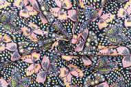 Tissu Popeline Coton Imprimé Papillon Rose -Au Mètre