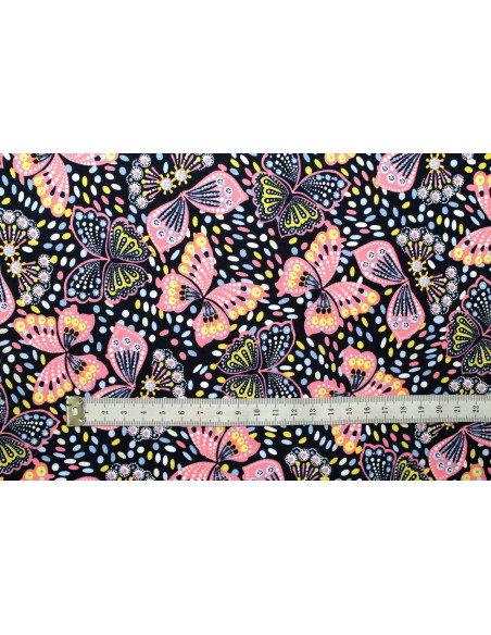 Tissu Popeline Coton Imprimé Papillon Rose -Au Mètre