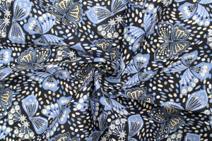 Tissu Popeline Coton Imprimé Papillon Bleu -Au Mètre