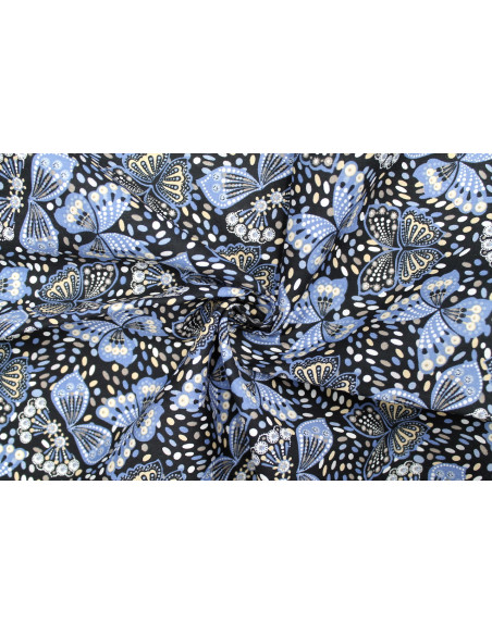Tissu Popeline Coton Imprimé Papillon Bleu -Au Mètre