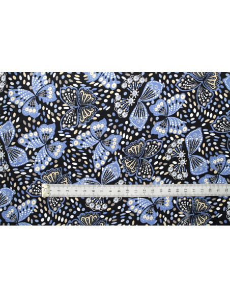 Tissu Popeline Coton Imprimé Papillon Bleu -Au Mètre