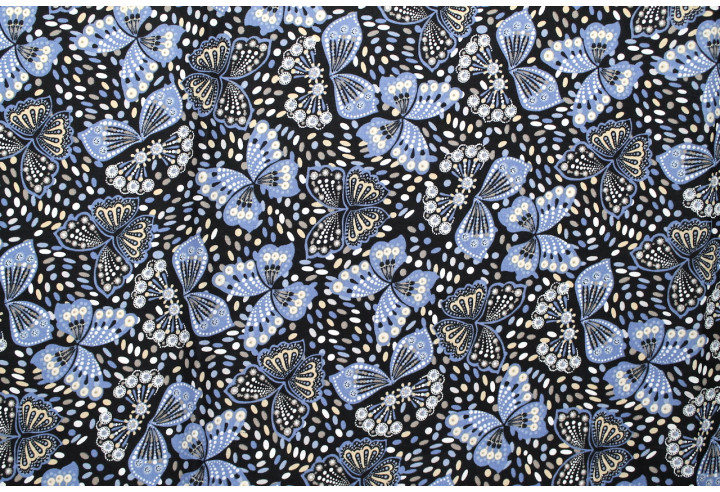 Tissu Popeline Coton Imprimé Papillon Bleu -Au Mètre