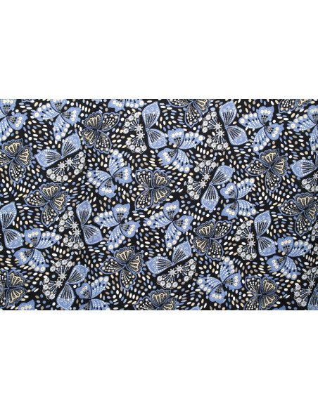 Tissu Popeline Coton Imprimé Papillon Bleu -Au Mètre