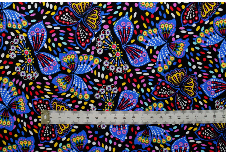 Tissu Popeline Coton Imprimé Papillon Noir -Au Mètre