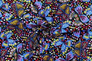 Tissu Popeline Coton Imprimé Papillon Noir -Au Mètre