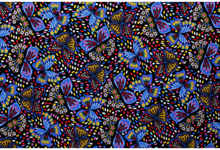 Tissu Popeline Coton Imprimé Papillon Noir -Au Mètre