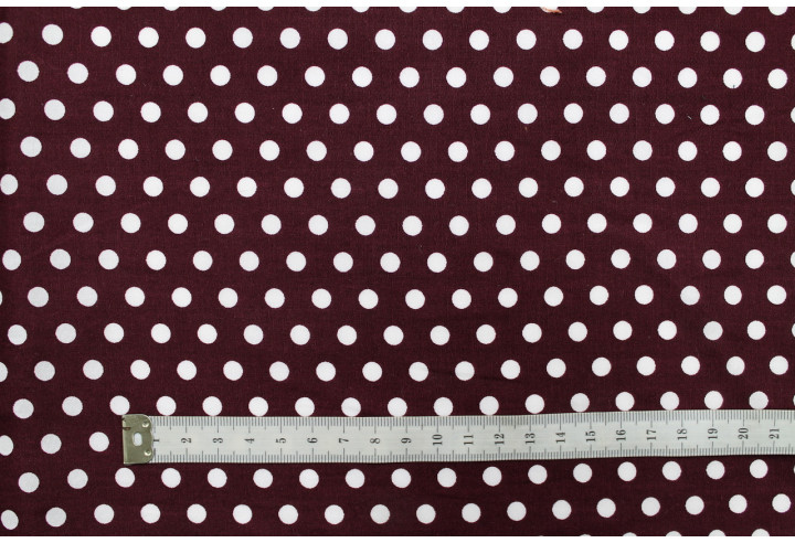 Tissu Popeline Coton Imprimé Fond Bordeaux Pois Blanc -Au Mètre