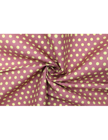 Tissu Popeline Coton Imprimé Fond Mauve Pois Ecru -Au Mètre