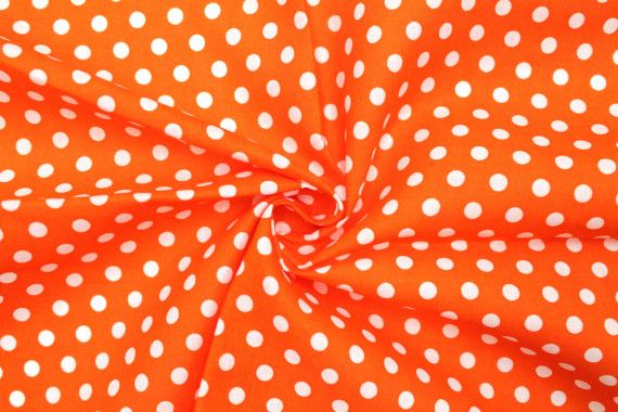 Tissu Popeline Coton Imprimé Fond Orange Pois Blanc -Au Mètre