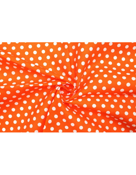 Tissu Popeline Coton Imprimé Fond Orange Pois Blanc -Au Mètre