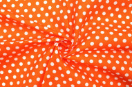 Tissu Popeline Coton Imprimé Fond Orange Pois Blanc -Au Mètre