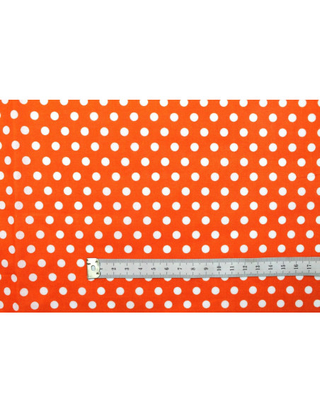 Tissu Popeline Coton Imprimé Fond Orange Pois Blanc -Au Mètre