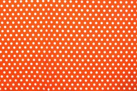 Tissu Popeline Coton Imprimé Fond Orange Pois Blanc -Au Mètre