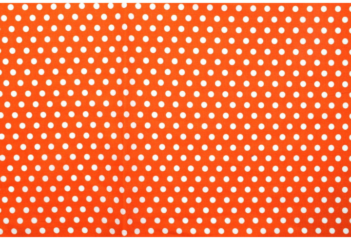 Tissu Popeline Coton Imprimé Fond Orange Pois Blanc -Au Mètre