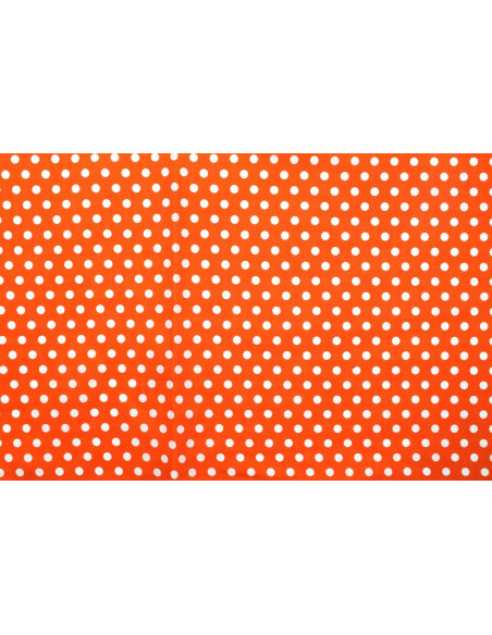 Tissu Popeline Coton Imprimé Fond Orange Pois Blanc -Au Mètre
