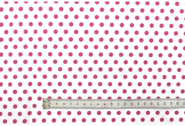 Tissu Popeline Coton Imprimé Fond Blanc Pois Fuchsia -Au Mètre