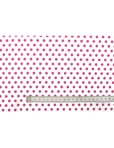 Tissu Popeline Coton Imprimé Fond Blanc Pois Fuchsia -Au Mètre