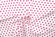 Tissu Popeline Coton Imprimé Fond Blanc Pois Fuchsia -Au Mètre