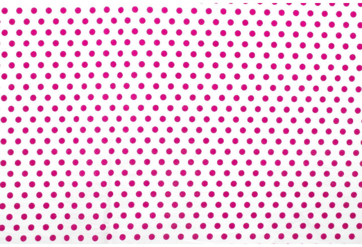Tissu Popeline Coton Imprimé Fond Blanc Pois Fuchsia -Au Mètre