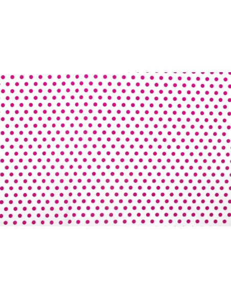 Tissu Popeline Coton Imprimé Fond Blanc Pois Fuchsia -Au Mètre