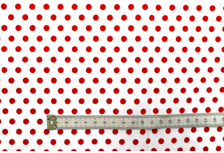 Tissu Popeline Coton Imprimé Fond Blanc Pois Rouge -Au Mètre