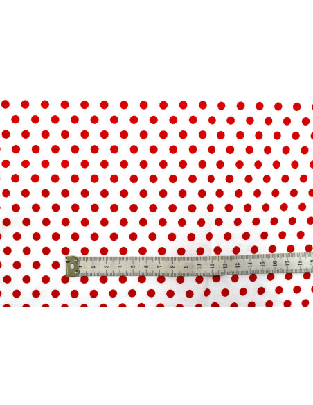 Tissu Popeline Coton Imprimé Fond Blanc Pois Rouge -Au Mètre