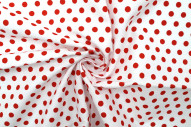 Tissu Popeline Coton Imprimé Fond Blanc Pois Rouge -Au Mètre