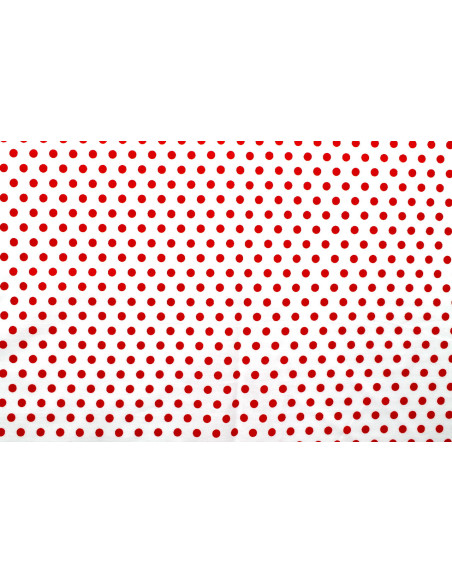 Tissu Popeline Coton Imprimé Fond Blanc Pois Rouge -Au Mètre