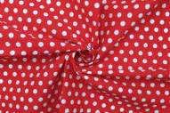 Tissu Popeline Coton Imprimé Fond Rouge Pois Blanc -Au Mètre