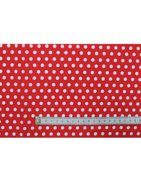 Tissu Popeline Coton Imprimé Fond Rouge Pois Blanc -Au Mètre