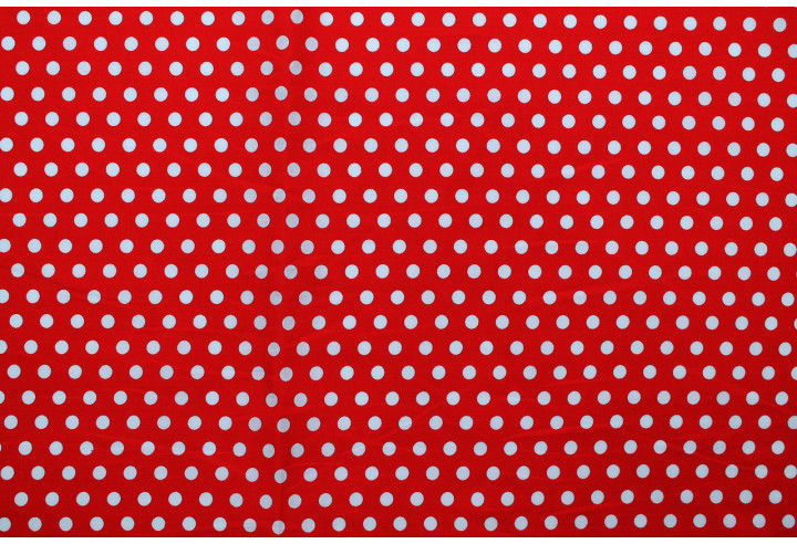 Tissu Popeline Coton Imprimé Fond Rouge Pois Blanc -Au Mètre