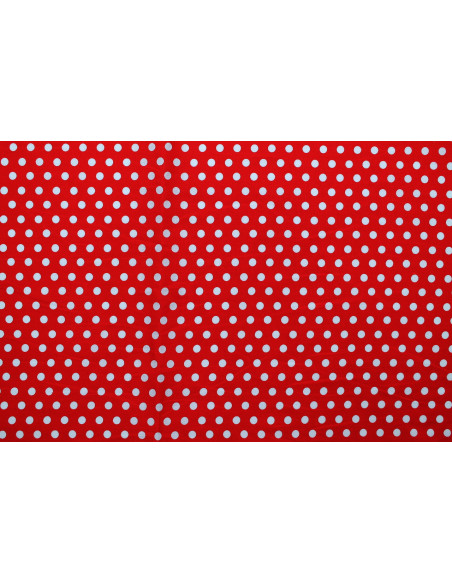 Tissu Popeline Coton Imprimé Fond Rouge Pois Blanc -Au Mètre